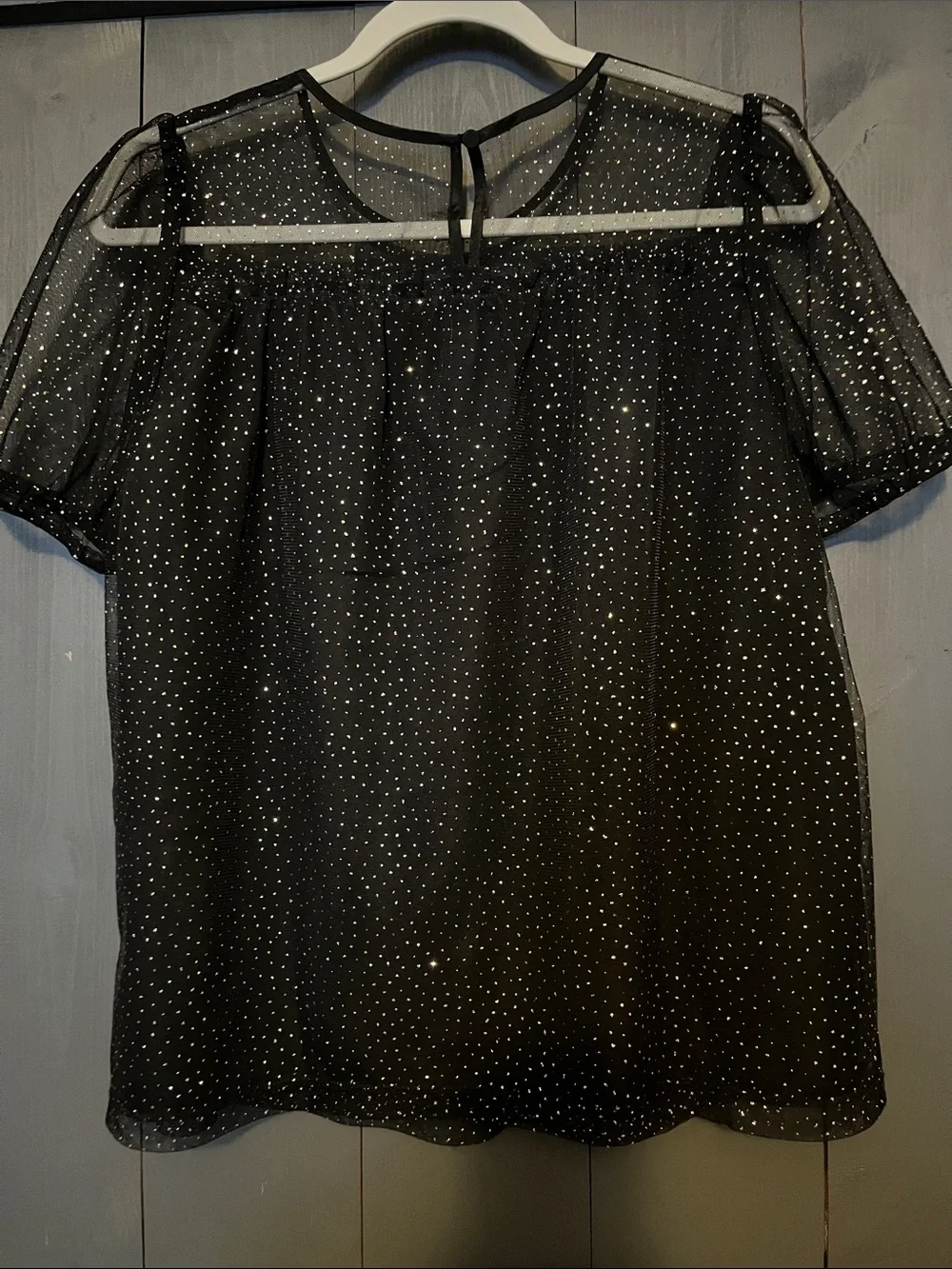 J. Crew Black Sheer Sparkle Puff Sleeve Blouse